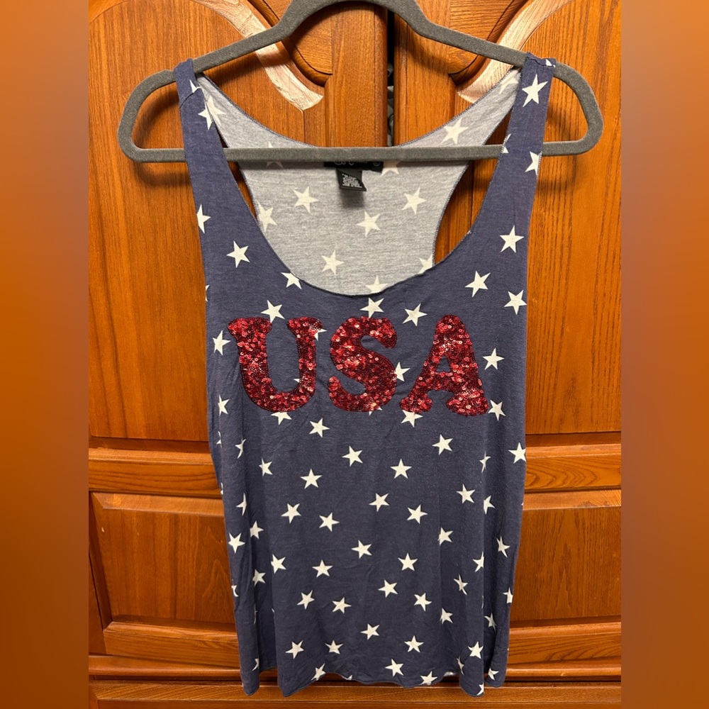 Women’s racer back patriotic tank with embellishments XL like new, worn once